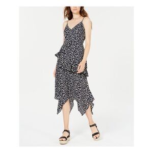 TRIXXI Womens Ruffled Spaghetti Strap V Neck Midi Party Sheath Dress